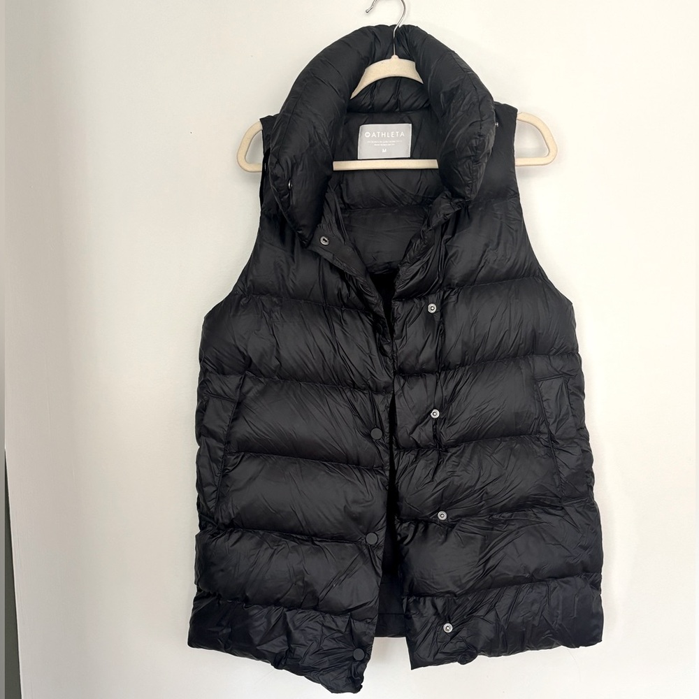Athleta Black Haven Goose Down Puffer Vest with Hood - Size M